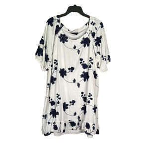 LIV Los Angeles White Navy Embroidered Floral Tunic Dress Size XL